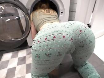 fake stepbro poked fake step-step-sister while she is backing bowels washing machine - inward popshot