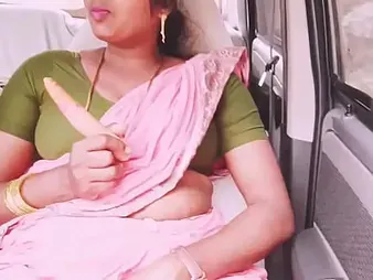 Frying Silk's Indian bhabi gets the brush cock-squeezing gash poked while driving with the brush BOYFRIEND